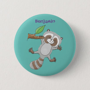 Badge Rond 5 Cm Caricature pour bébé au raton laveur joyeux