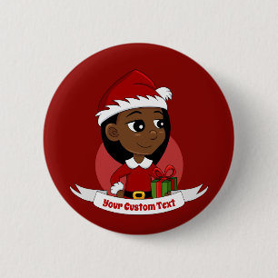 Badge Rond 5 Cm Caricature pour les filles de Noël afro-américaine
