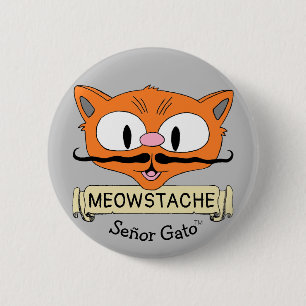 Badge Rond 5 Cm Caricature Señor Gato MEOWSTACHE Mustache Cat