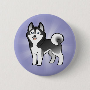 Badge Rond 5 Cm Caricature Siberian Husky / Malamute d'Alaska