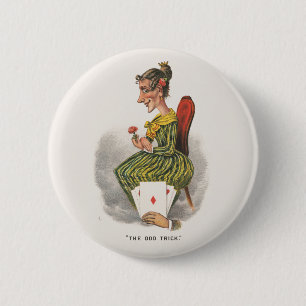 Badge Rond 5 Cm Caricature Victorienne de Femme en Robe Rayée - As