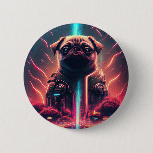 Badge Rond 5 Cm Carlin adorable en costume robotique futuriste