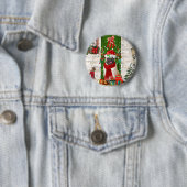 Badge Rond 5 Cm Carlin Chien Noël (En situation)