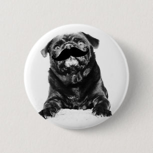 Badge Rond 5 Cm Carlin de moustache