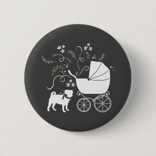 Badge Rond 5 Cm Carlin Dog Baby shower gris chiot neutre genre
