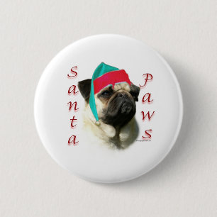 Badge Rond 5 Cm Carlin (fawn) Père Noël Paws
