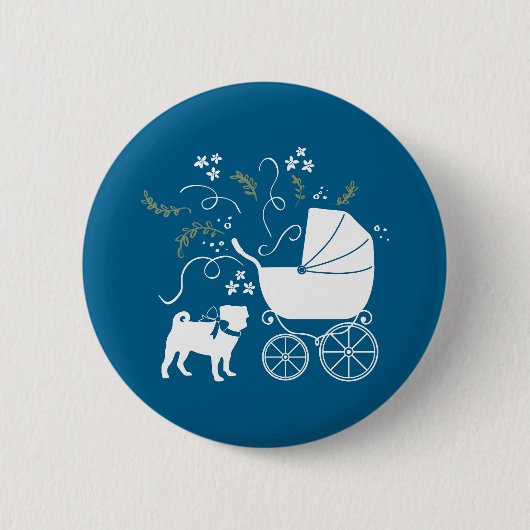 Badge Rond 5 Cm Carlin Fête Blue Thème Célébration (Devant)
