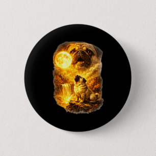 Badge Rond 5 Cm Carlin hurle à la lune forêt épique fantastique