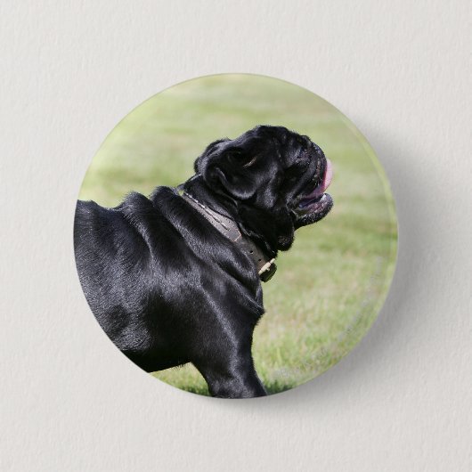 Badge Rond 5 Cm Carlin noir haletant tout en marchant (Devant)
