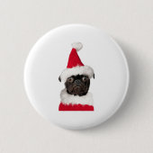 Badge Rond 5 Cm Carlin noir mignon à Noël Santa Hat (Devant)