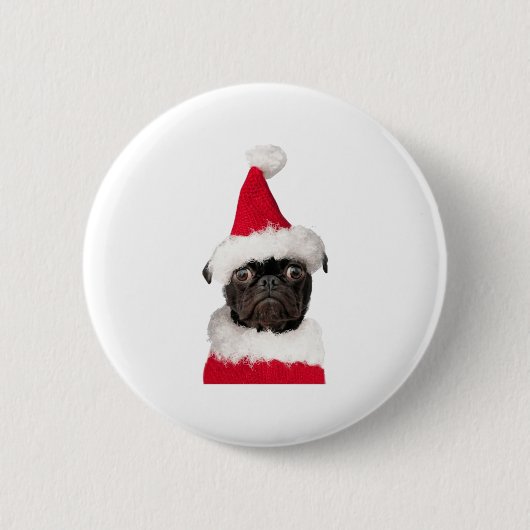 Badge Rond 5 Cm Carlin noir mignon à Noël Santa Hat (Devant)