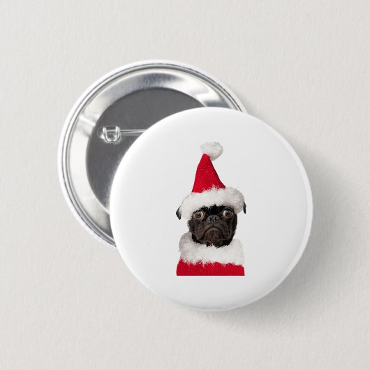 Badge Rond 5 Cm Carlin noir mignon à Noël Santa Hat (Devant & derrière)