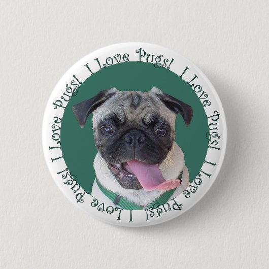 Badge Rond 5 Cm Carlins mignons J'aime (Devant)