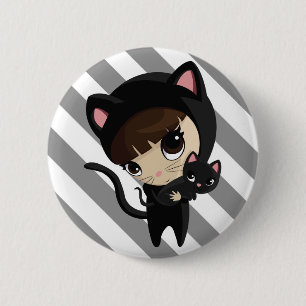 Badge Rond 5 Cm Caroline et sucrerie les chats avec des rayures