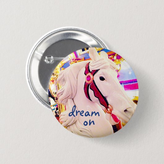 Badge Rond 5 Cm Carousel cheval photo rêve sur citation script mod (Devant & derrière)