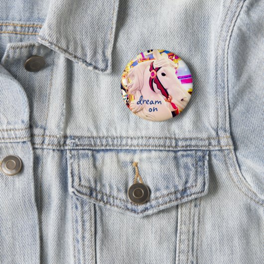 Badge Rond 5 Cm Carousel cheval photo rêve sur citation script mod (En situation)