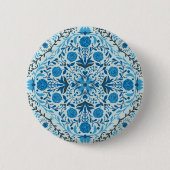 Badge Rond 5 Cm Carreaux à fleurs bleus (Devant)
