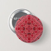 Badge Rond 5 Cm Carreaux floraux en rouge et pastèque rose (Devant & derrière)