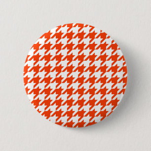 Badge Rond 5 Cm Carreaux Pied-de-Poule Orange et Blanc