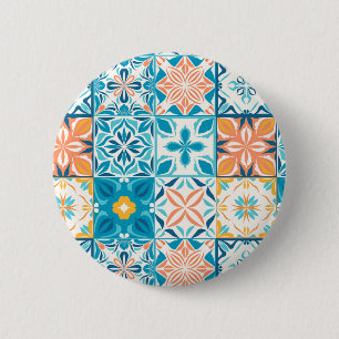 Badge Rond 5 Cm Carrelage orange et bleu