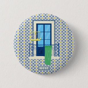 Badge Rond 5 Cm Carrelage portugais et balcon de fenêtre avec oise