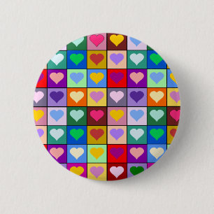 Badge Rond 5 Cm Carrés multicolores de coeur