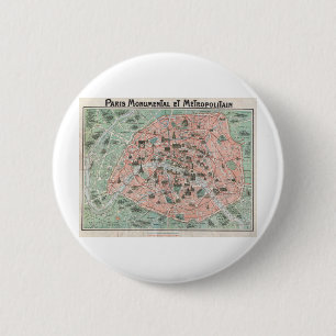 Badge Rond 5 Cm Carte 1932 d'art déco de Paris, France