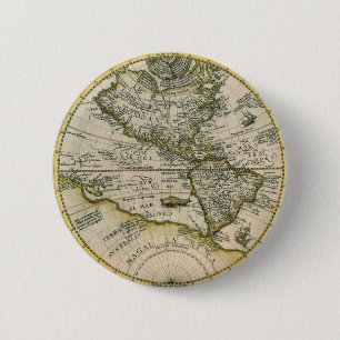 Badge Rond 5 Cm Carte ancienne, 1596, America Sive Novus Orbis