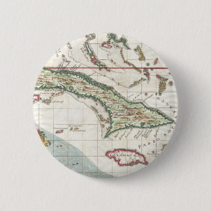 Badge Rond 5 Cm Carte ancienne de Cuba et de la Jamaïque (1763)
