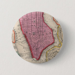 Badge Rond 5 Cm Carte ancienne de la basse ville de New York (1860