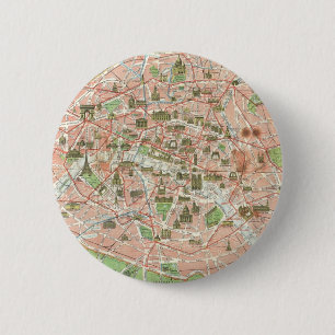 Badge Rond 5 Cm Carte ancienne de Paris (1920)