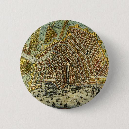 Badge Rond 5 Cm Carte antique Amsterdam, Hollande aka Pays-Bas (Devant)