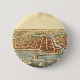 Badge Rond 5 Cm Carte antique de Chicago, rue LaSalle et rivière