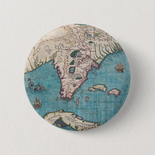Badge Rond 5 Cm Carte antique de la Floride et du Cuba