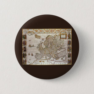 Badge Rond 5 Cm Carte antique de l'Europe par Willem Jansz Blaeu,