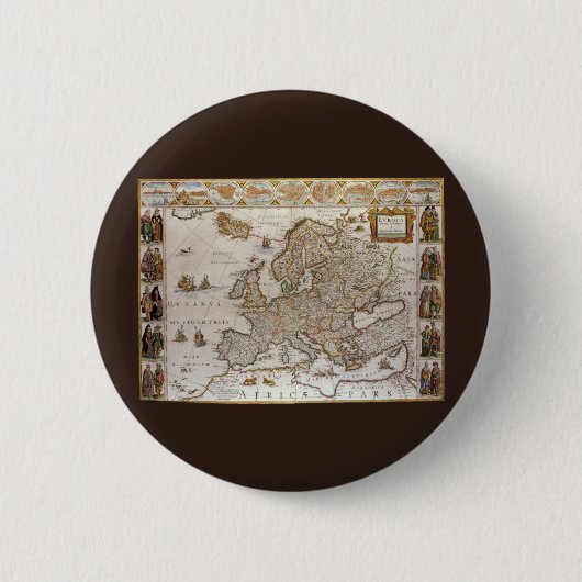 Badge Rond 5 Cm Carte antique de l'Europe par Willem Jansz Blaeu, (Devant)