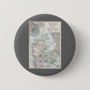 Badge Rond 5 Cm Carte antique du Danemark, Danmark en danois, 1905