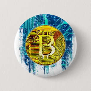 Badge Rond 5 Cm Carte Bitcoin Cryptomonnaie et circuit