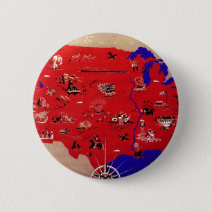 Badge Rond 5 Cm Carte d'Antiquité vintage États-Unis d'Amérique, É