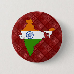 Badge Rond 5 Cm Carte de drapeau de l'Inde normale