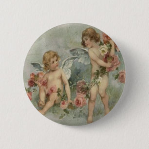 Badge Rond 5 Cm Carte de la Saint-Valentin aux chérubins victorien