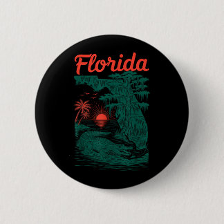 Badge Rond 5 Cm Carte de l'État de Floride avec Alligator portant