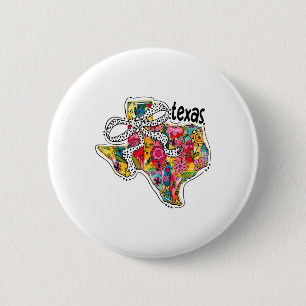 Badge Rond 5 Cm Carte de l'état de Girls Texas Floral Coquette Bow