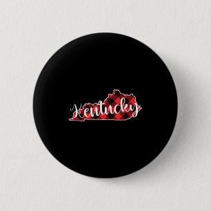 Badge Rond 5 Cm Carte de l'État du Kentucky Buffalo Plaid Noël Ky
