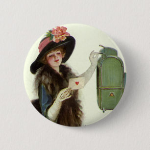 Badge Rond 5 Cm Carte de Saint-Valentin victorienne vintage femme 
