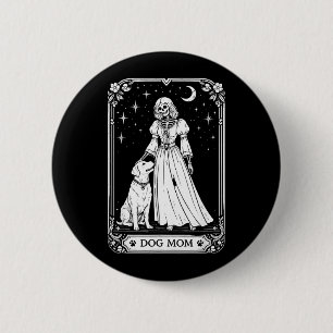 Badge Rond 5 Cm Carte de Tarot de Maman Chien Sorcière Squelette D