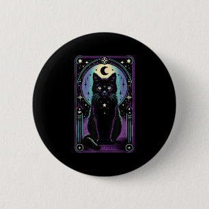 Badge Rond 5 Cm Carte de tarot Lune croissante Chat noir Amoureux