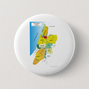 Badge Rond 5 Cm Carte des Douze Tribus d'Israël de 1200 à 1050 A