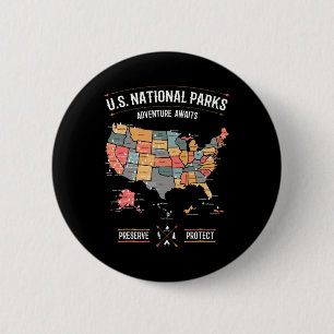 Badge Rond 5 Cm Carte des parcs nationaux des États-Unis Préserver