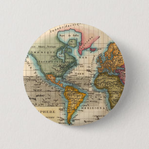 Badge Rond 5 Cm Carte du Monde 1780 Bonne Antique Planisphère